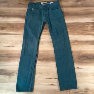 Guess Lincoln Slim Straight Jeans Teal Green Mens 30 x 32
